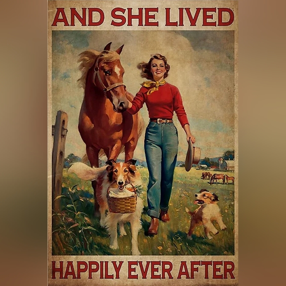 Other - Woman and Horse Tin Sign And she lived happily ever after